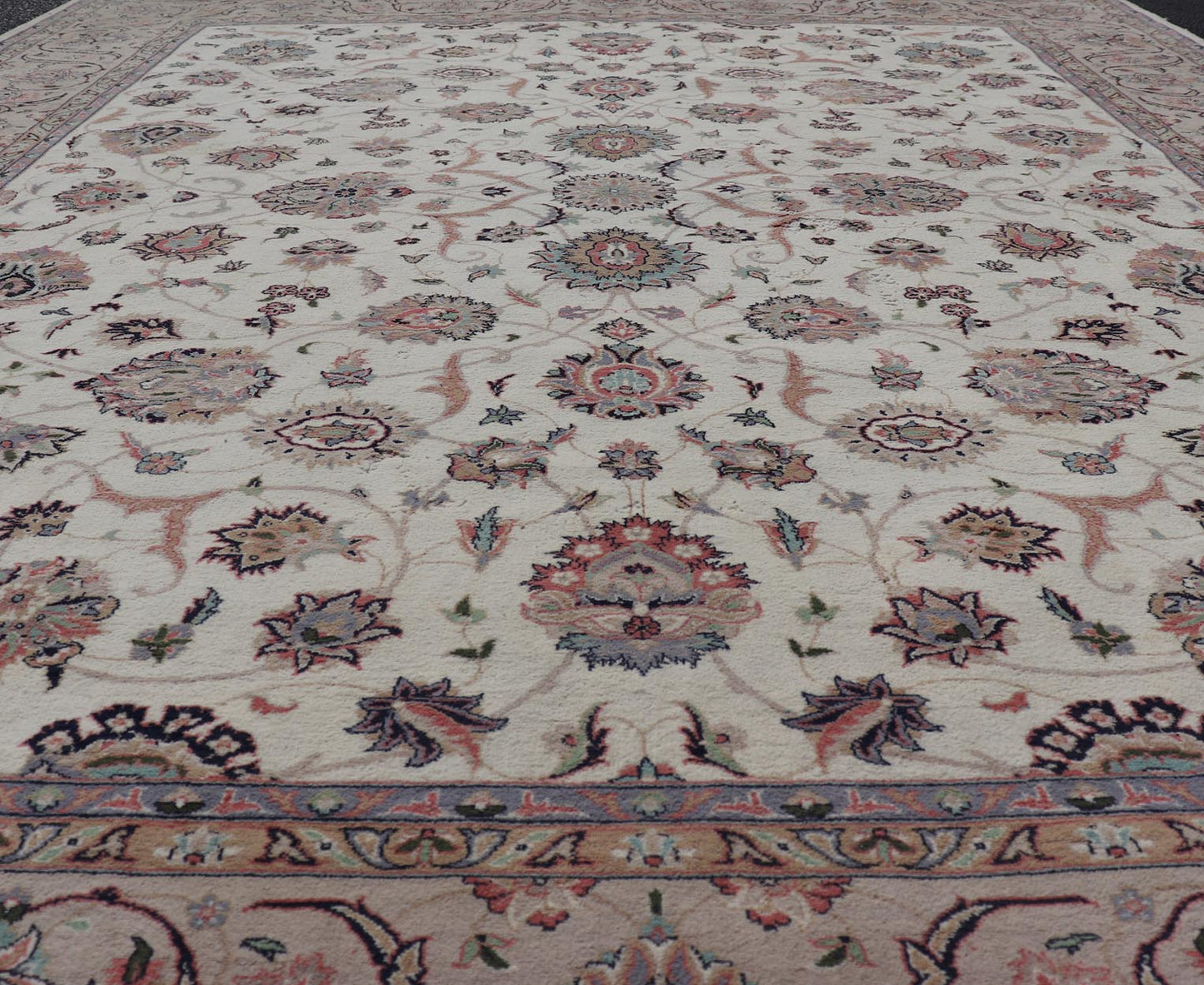 All - Over Floral Design Vintage Persian Tabriz Rug in Soft Colors on Ivory Field. Keivan Woven Arts / rug DSP - 2309, country of origin / type: Iran / Tabriz, circa 1960 Measures: 8'0 x 10'6 This vintage Persian Tabriz carpet (circa mid - 20th centur... - Keivan Woven ArtsDSP - 2309 - 24733Rug