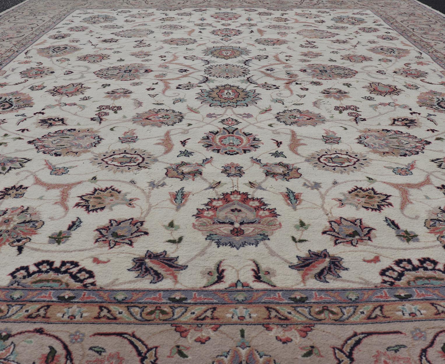 All - Over Floral Design Vintage Persian Tabriz Rug in Soft Colors on Ivory Field. Keivan Woven Arts / rug DSP - 2309, country of origin / type: Iran / Tabriz, circa 1960 Measures: 8'0 x 10'6 This vintage Persian Tabriz carpet (circa mid - 20th centur... - Keivan Woven ArtsDSP - 2309 - 24733Rug