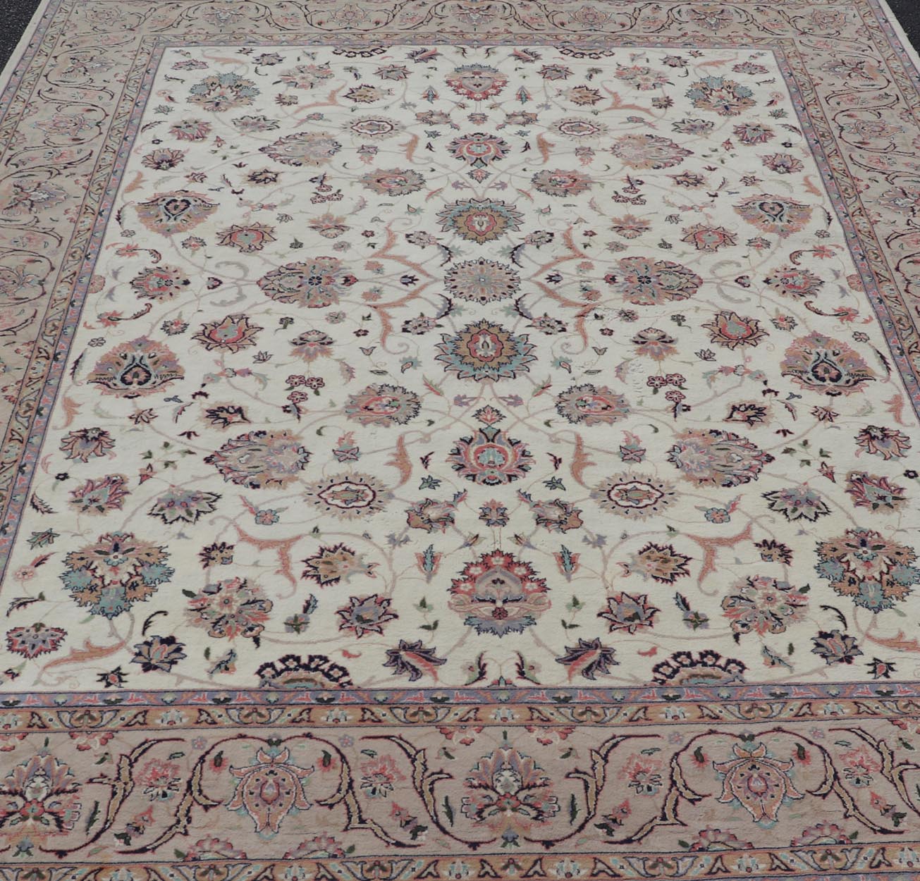 All - Over Floral Design Vintage Persian Tabriz Rug in Soft Colors on Ivory Field. Keivan Woven Arts / rug DSP - 2309, country of origin / type: Iran / Tabriz, circa 1960 Measures: 8'0 x 10'6 This vintage Persian Tabriz carpet (circa mid - 20th centur... - Keivan Woven ArtsDSP - 2309 - 24733Rug