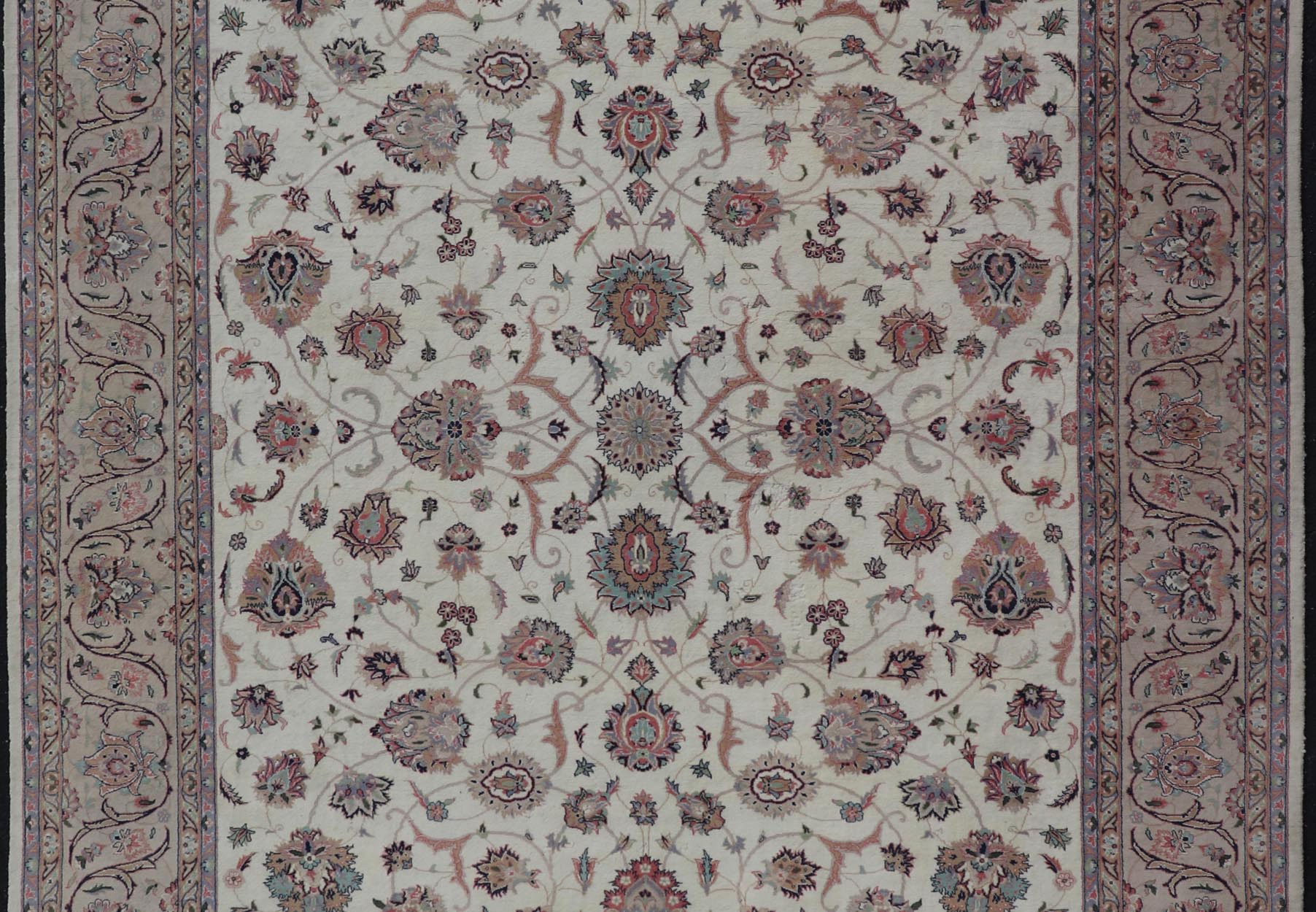 All - Over Floral Design Vintage Persian Tabriz Rug in Soft Colors on Ivory Field. Keivan Woven Arts / rug DSP - 2309, country of origin / type: Iran / Tabriz, circa 1960 Measures: 8'0 x 10'6 This vintage Persian Tabriz carpet (circa mid - 20th centur... - Keivan Woven ArtsDSP - 2309 - 24733Rug