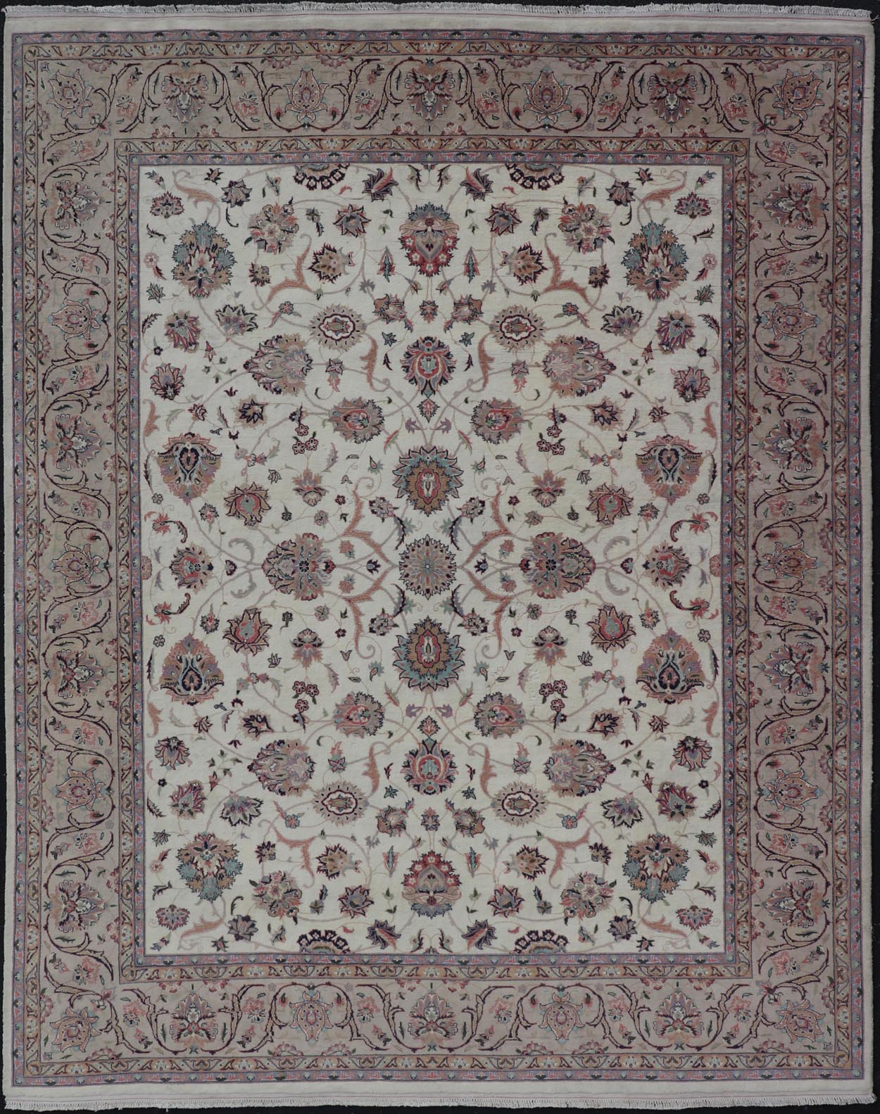 All - Over Floral Design Vintage Persian Tabriz Rug in Soft Colors on Ivory Field. Keivan Woven Arts / rug DSP - 2309, country of origin / type: Iran / Tabriz, circa 1960 Measures: 8'0 x 10'6 This vintage Persian Tabriz carpet (circa mid - 20th centur... - Keivan Woven ArtsDSP - 2309 - 24733Rug
