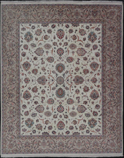 All - Over Floral Design Vintage Persian Tabriz Rug in Soft Colors on Ivory Field. Keivan Woven Arts / rug DSP - 2309, country of origin / type: Iran / Tabriz, circa 1960 Measures: 8'0 x 10'6 This vintage Persian Tabriz carpet (circa mid - 20th centur... - Keivan Woven ArtsDSP - 2309 - 24733Rug