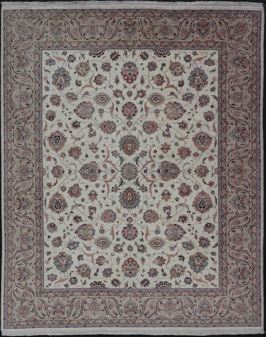 All - Over Floral Design Vintage Persian Tabriz Rug in Soft Colors on Ivory Field. Keivan Woven Arts / rug DSP - 2309, country of origin / type: Iran / Tabriz, circa 1960 Measures: 8'0 x 10'6 This vintage Persian Tabriz carpet (circa mid - 20th centur... - Keivan Woven ArtsDSP - 2309 - 24733Rug