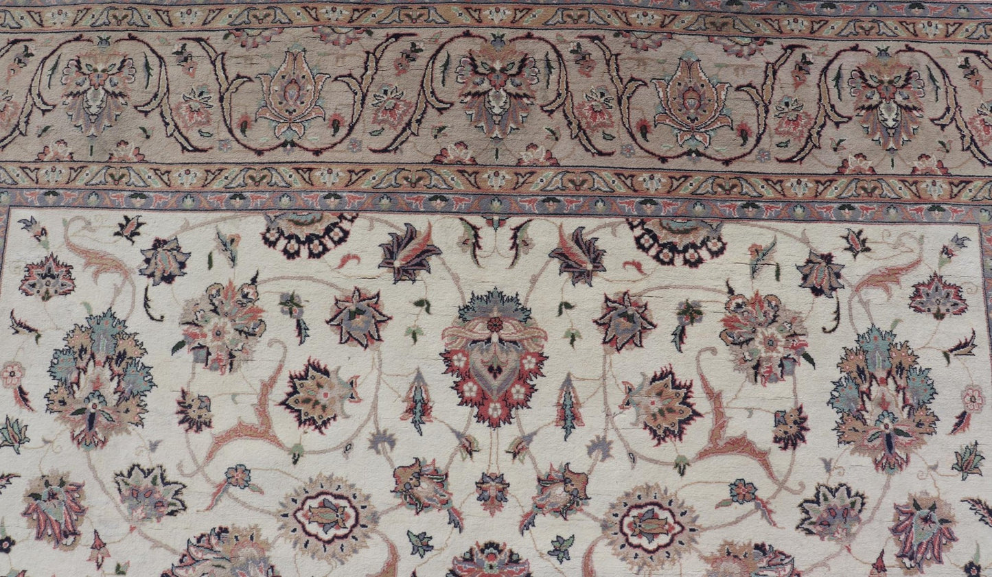 All - Over Floral Design Vintage Persian Tabriz Rug in Soft Colors on Ivory Field. Keivan Woven Arts / rug DSP - 2309, country of origin / type: Iran / Tabriz, circa 1960 Measures: 8'0 x 10'6 This vintage Persian Tabriz carpet (circa mid - 20th centur... - Keivan Woven ArtsDSP - 2309 - 24733Rug