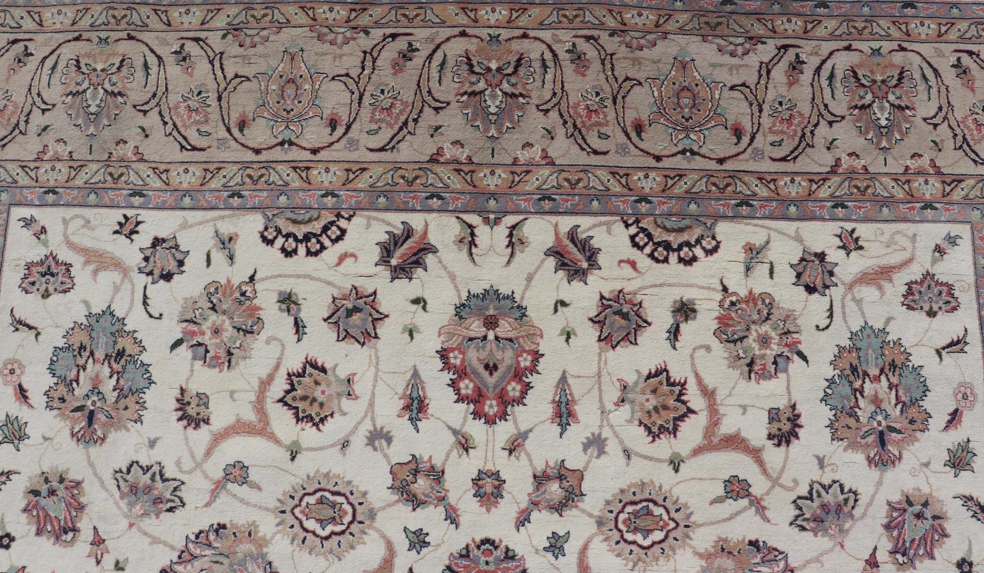 All - Over Floral Design Vintage Persian Tabriz Rug in Soft Colors on Ivory Field. Keivan Woven Arts / rug DSP - 2309, country of origin / type: Iran / Tabriz, circa 1960 Measures: 8'0 x 10'6 This vintage Persian Tabriz carpet (circa mid - 20th centur... - Keivan Woven ArtsDSP - 2309 - 24733Rug