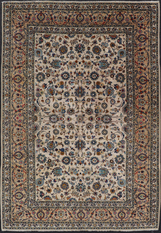 Measures: 7'3 x 11'1 Persian Fine Kashan by Keivan Woven Arts with Intricate Floral Motifs. Keivan Woven Arts/rug /DSP - 24021, country of origin / type: Iran / Kashan, circa 1940. Finely woven Persian Kashan filled with flowers, paisleys shr... - Keivan Woven ArtsDSP - 24021 - 26070Rug