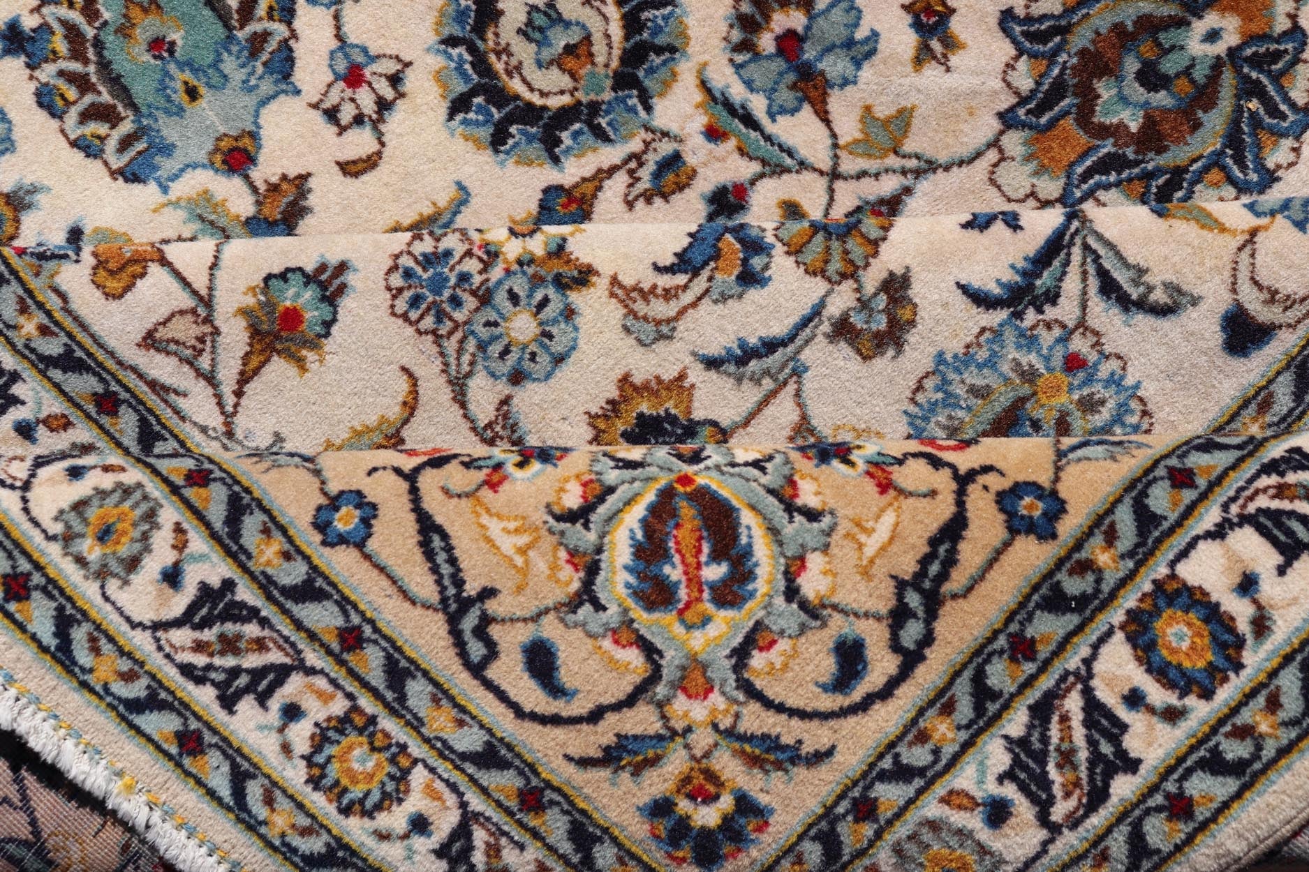 Measures: 7'3 x 11'1 Persian Fine Kashan by Keivan Woven Arts with Intricate Floral Motifs. Keivan Woven Arts/rug /DSP - 24021, country of origin / type: Iran / Kashan, circa 1940. Finely woven Persian Kashan filled with flowers, paisleys shr... - Keivan Woven ArtsDSP - 24021 - 26070