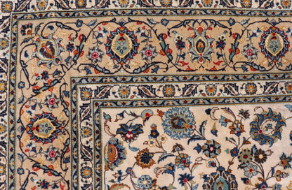 Measures: 7'3 x 11'1 Persian Fine Kashan by Keivan Woven Arts with Intricate Floral Motifs. Keivan Woven Arts/rug /DSP - 24021, country of origin / type: Iran / Kashan, circa 1940. Finely woven Persian Kashan filled with flowers, paisleys shr... - Keivan Woven ArtsDSP - 24021 - 26070