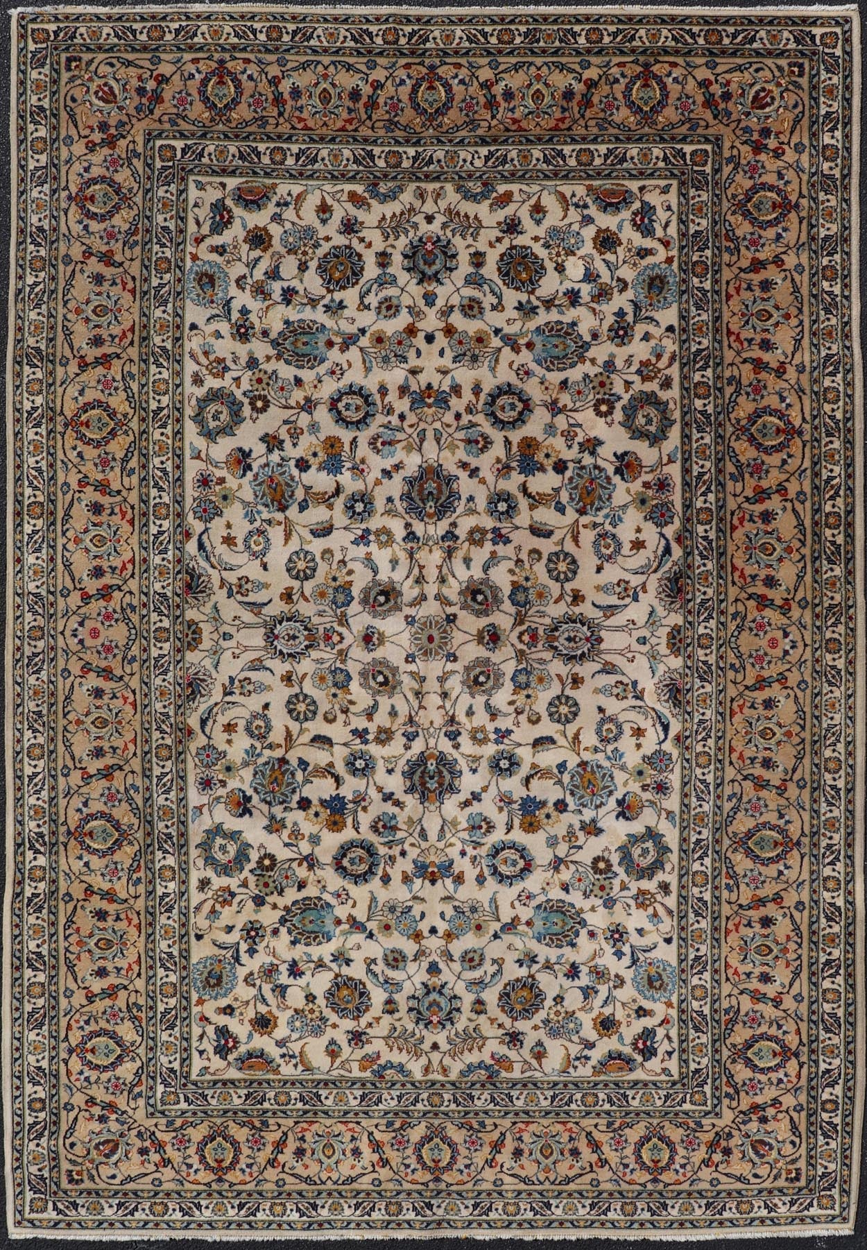 Measures: 7'3 x 11'1 Persian Fine Kashan by Keivan Woven Arts with Intricate Floral Motifs. Keivan Woven Arts/rug /DSP - 24021, country of origin / type: Iran / Kashan, circa 1940. Finely woven Persian Kashan filled with flowers, paisleys shr... - Keivan Woven ArtsDSP - 24021 - 26070