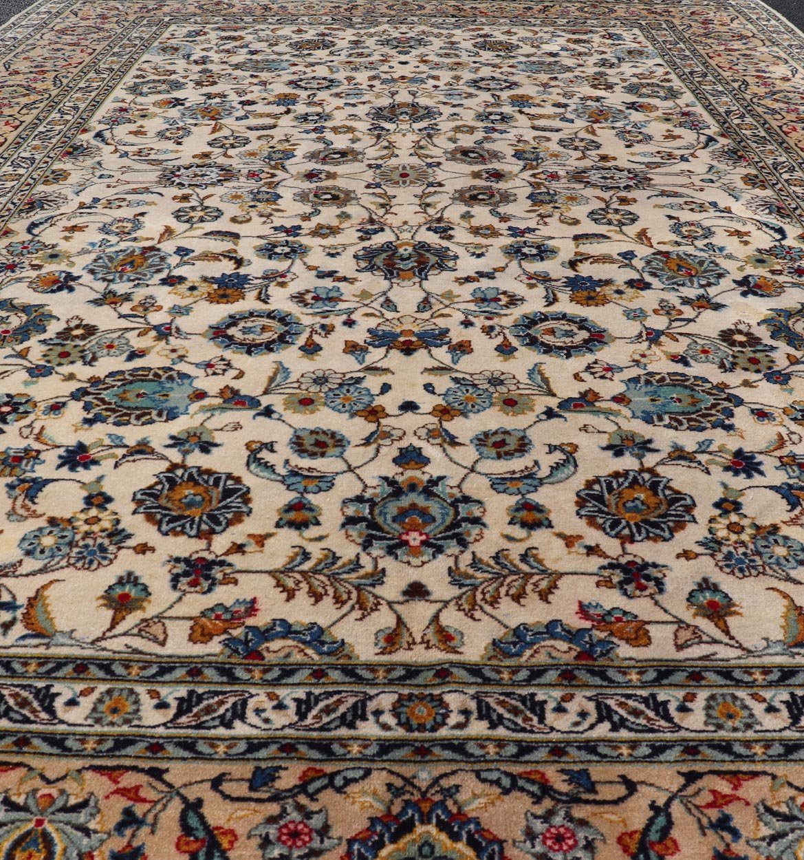 Measures: 7'3 x 11'1 Persian Fine Kashan by Keivan Woven Arts with Intricate Floral Motifs. Keivan Woven Arts/rug /DSP - 24021, country of origin / type: Iran / Kashan, circa 1940. Finely woven Persian Kashan filled with flowers, paisleys shr... - Keivan Woven ArtsDSP - 24021 - 26070