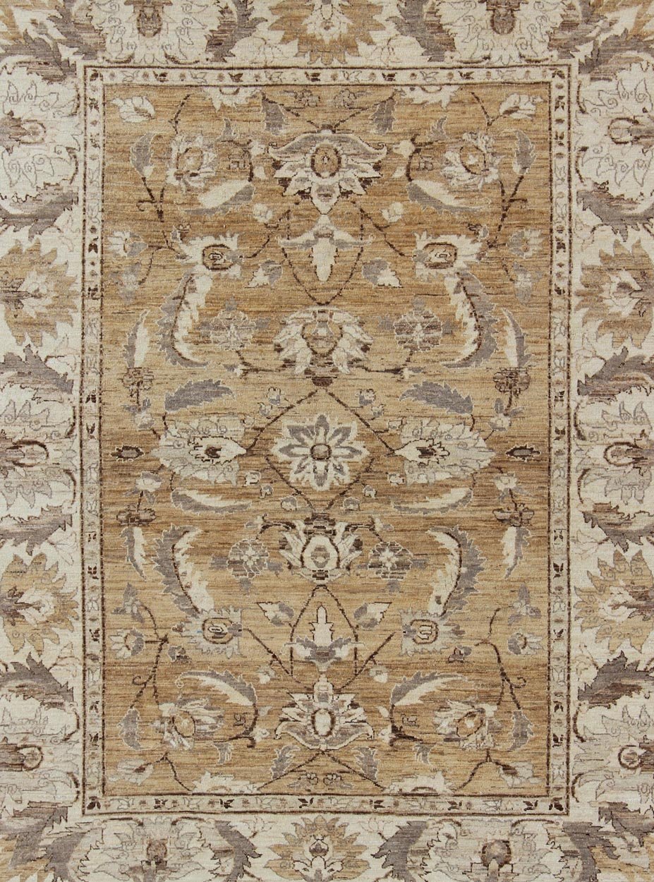 Cream and brown earth tone Afghan floral rug, Keivan Woven Arts / DSP - BC11322 country of origin / type: Afghan / circa 1980. Measures: 8' x 10'2" This elegantly handwoven hand woven rug is from Afghanistan and woven from the finest wool t... - Keivan Woven ArtsDSP - BC11322 - 4100Rug