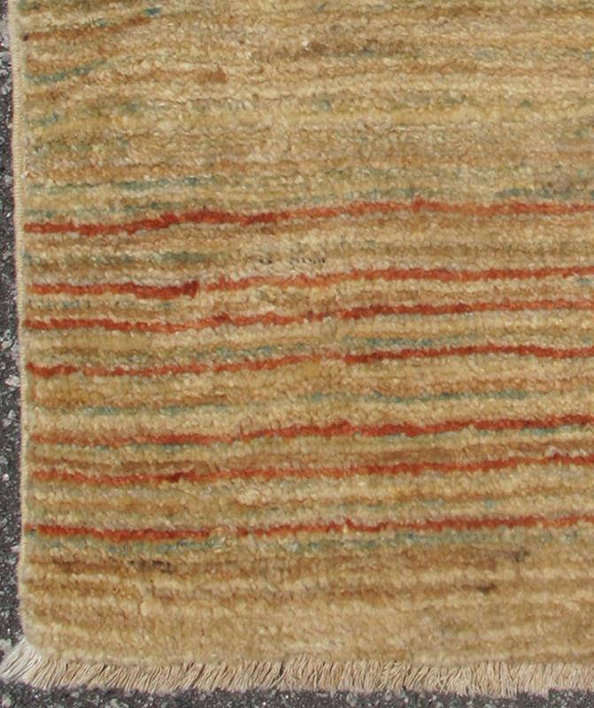 Minimalist Design Vintage Gabbeh Rug With All - Over Stripe Design in Multi - Colors. Muted Colors Afghan Gabbeh design Rug With All - Over Design of stripes Afghan tribal Rug, DSP - BC11502 country of origin / type: Afghan /, circa 1980. This m... - Keivan Woven ArtsDSP - BC11502 - 4341Rug
