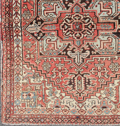 Square Size Antique Persian Small Heriz Rug with Medallion in Soft Colors kwarugs Highly stylized antique Persian Heriz rug with medallion, circa 1930s, rug dsp - ca16194, country of origin / type: Iran / Heriz Serapi, circa 1930. This magn... - Keivan Woven ArtsDSP - CA16194A - 8773Rug