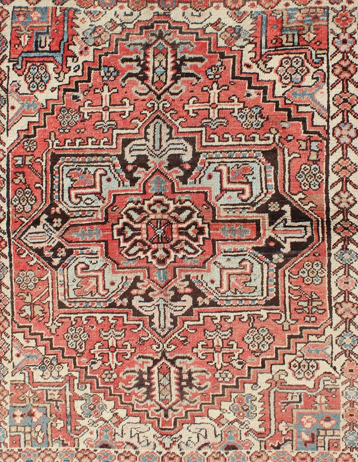 Square Size Antique Persian Small Heriz Rug with Medallion in Soft Colors kwarugs Highly stylized antique Persian Heriz rug with medallion, circa 1930s, rug dsp - ca16194, country of origin / type: Iran / Heriz Serapi, circa 1930. This magn... - Keivan Woven ArtsDSP - CA16194A - 8773Rug