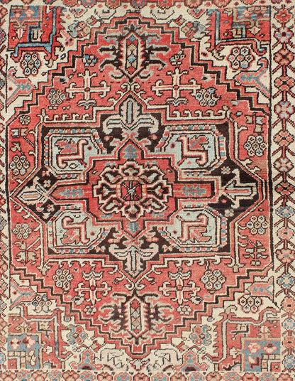 Square Size Antique Persian Small Heriz Rug with Medallion in Soft Colors kwarugs Highly stylized antique Persian Heriz rug with medallion, circa 1930s, rug dsp - ca16194, country of origin / type: Iran / Heriz Serapi, circa 1930. This magn... - Keivan Woven ArtsDSP - CA16194A - 8773Rug
