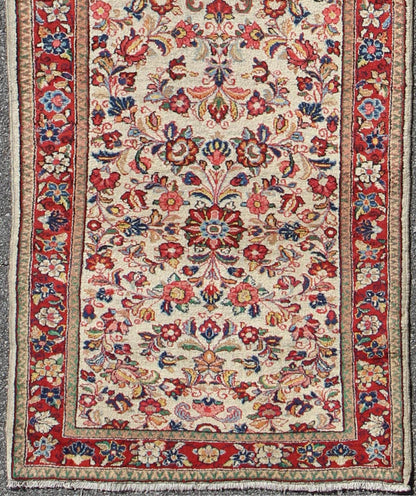 Vintage Persian Sarouk rugall - over floral design in rich red and ivory, rug dsp - ca4448, country of origin / type: Iran / Sarouk, circa 1930 This immaculately woven 1930s Farahan Sarouk rug represents the best in the world of Persian weaving. A s... - Keivan Woven ArtsDSP - CA4448 - 4349Rug