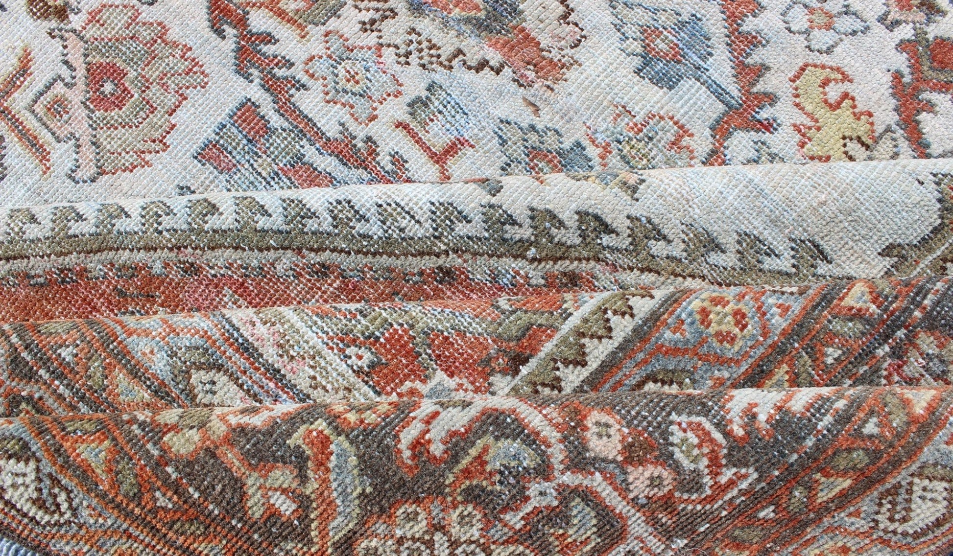 Antique Persian Sultanabad - Mahal Rug in Ivory, Terracotta, Light Blue, Charcoal kwarugs Antique Persian Sultanabad - Mahal rug with ivory, terracotta red, light blue, charcoal sub - Geometric floral design, rug dsp - ca878, country of origin / type: I... - Keivan Woven ArtsDSP - CA878 - 4116Rug