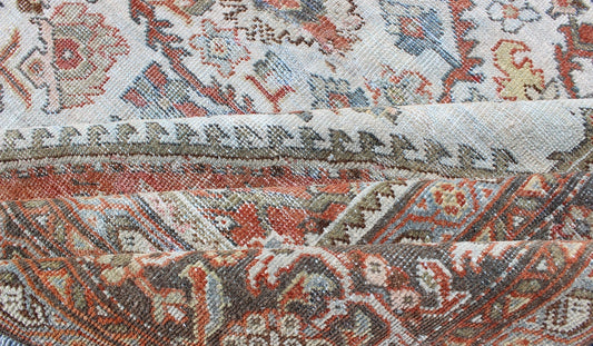 Antique Persian Sultanabad - Mahal Rug in Ivory, Terracotta, Light Blue, Charcoal kwarugs Antique Persian Sultanabad - Mahal rug with ivory, terracotta red, light blue, charcoal sub - Geometric floral design, rug dsp - ca878, country of origin / type: I... - Keivan Woven ArtsDSP - CA878 - 4116Rug