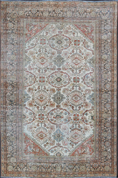 Antique Persian Sultanabad - Mahal Rug in Ivory, Terracotta, Light Blue, Charcoal kwarugs Antique Persian Sultanabad - Mahal rug with ivory, terracotta red, light blue, charcoal sub - Geometric floral design, rug dsp - ca878, country of origin / type: I... - Keivan Woven ArtsDSP - CA878 - 4116Rug