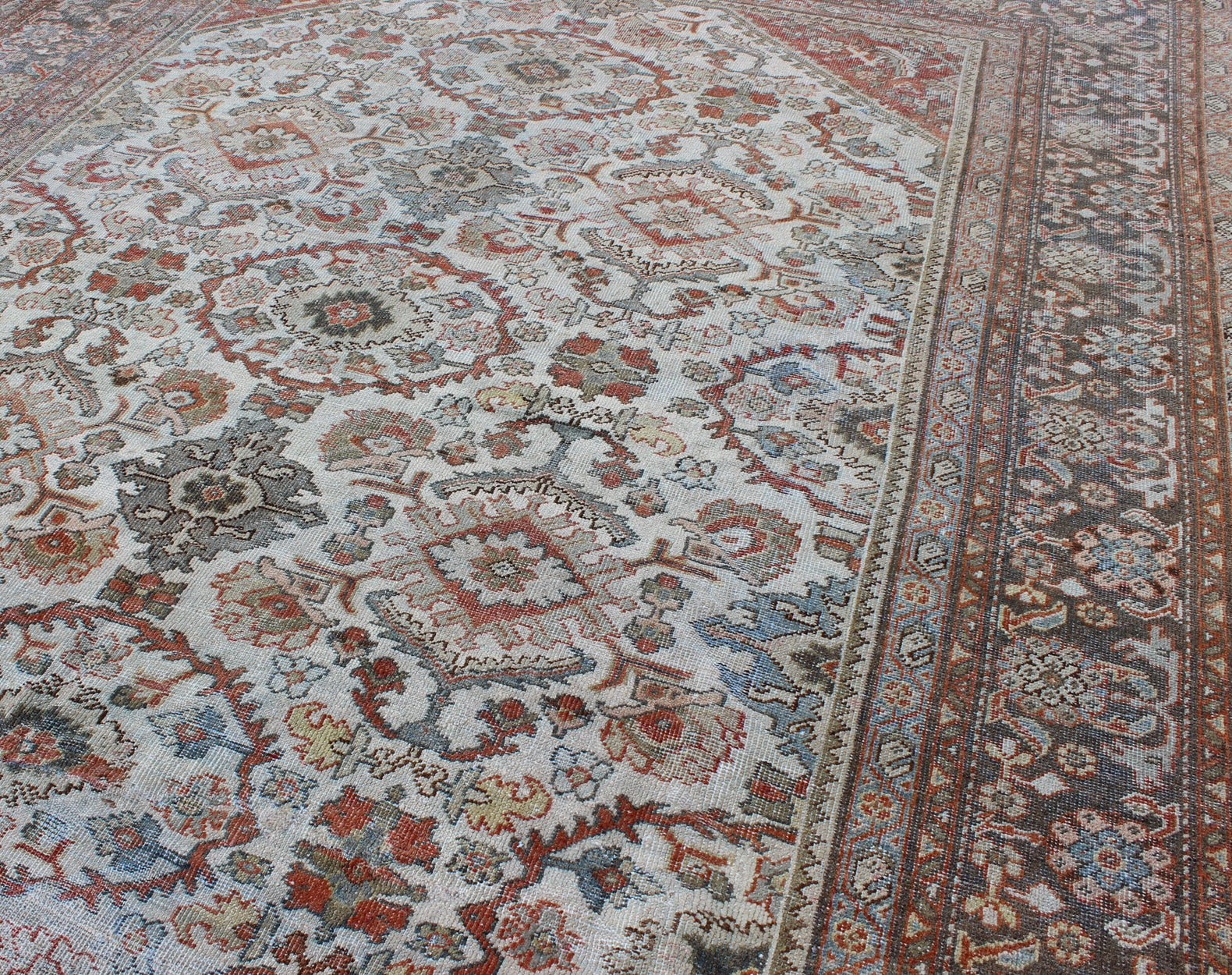 Antique Persian Sultanabad - Mahal Rug in Ivory, Terracotta, Light Blue, Charcoal kwarugs Antique Persian Sultanabad - Mahal rug with ivory, terracotta red, light blue, charcoal sub - Geometric floral design, rug dsp - ca878, country of origin / type: I... - Keivan Woven ArtsDSP - CA878 - 4116Rug