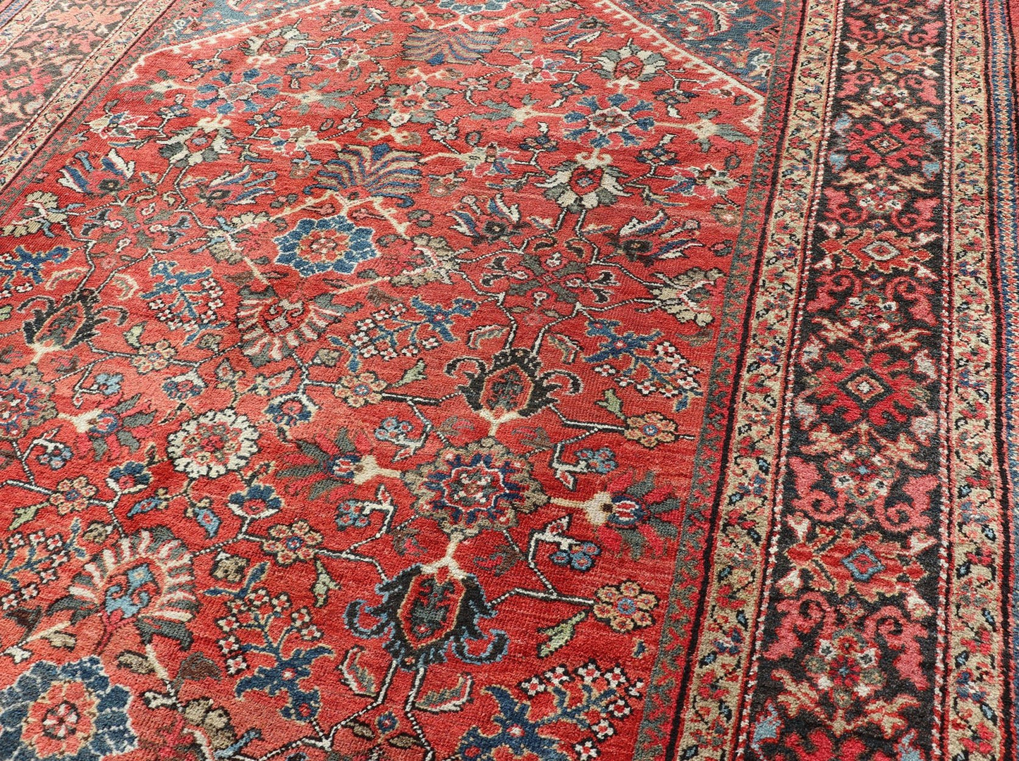Antique Mahal Rug With All Over Design in Soft Red & Dark Brown Border. Antique Mahal rug with all over design in soft rust red multi colors, Keivan Woven Arts/rug/ DSP - R9818, country of origin / type: Iran / Sultanabad, circa early - 20th century ... - Keivan Woven ArtsDSP - R9818 - 4128Rug