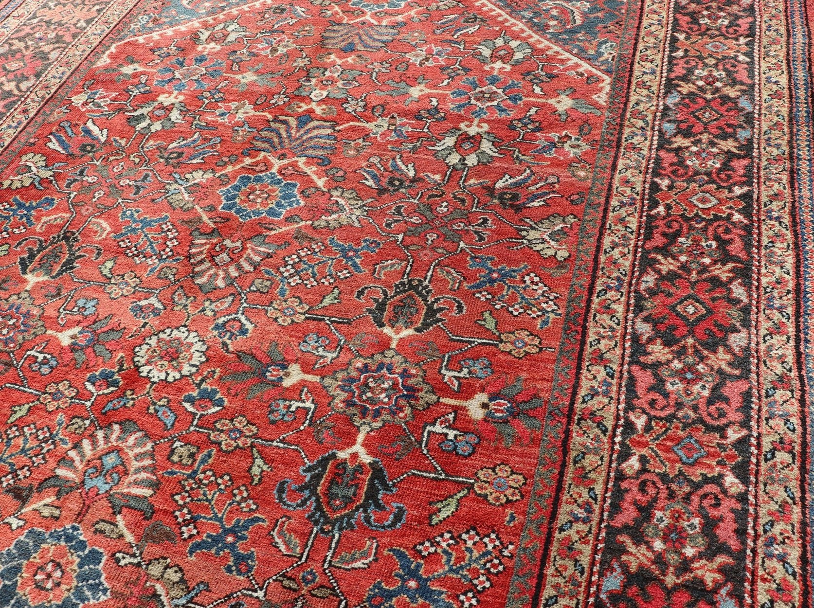 Antique Mahal Rug With All Over Design in Soft Red & Dark Brown Border. Antique Mahal rug with all over design in soft rust red multi colors, Keivan Woven Arts/rug/ DSP - R9818, country of origin / type: Iran / Sultanabad, circa early - 20th century ... - Keivan Woven ArtsDSP - R9818 - 4128Rug