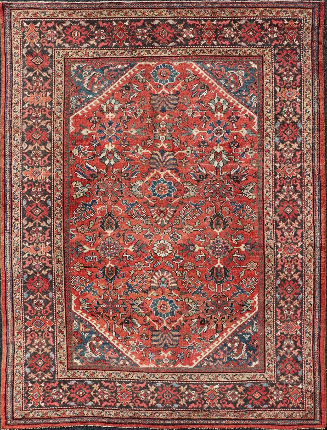 Antique Mahal Rug With All Over Design in Soft Red & Dark Brown Border. Antique Mahal rug with all over design in soft rust red multi colors, Keivan Woven Arts/rug/ DSP - R9818, country of origin / type: Iran / Sultanabad, circa early - 20th century ... - Keivan Woven ArtsDSP - R9818 - 4128Rug