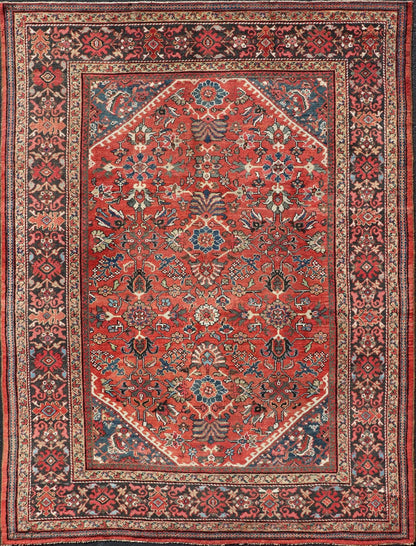 Antique Mahal Rug With All Over Design in Soft Red & Dark Brown Border. Antique Mahal rug with all over design in soft rust red multi colors, Keivan Woven Arts/rug/ DSP - R9818, country of origin / type: Iran / Sultanabad, circa early - 20th century ... - Keivan Woven ArtsDSP - R9818 - 4128Rug