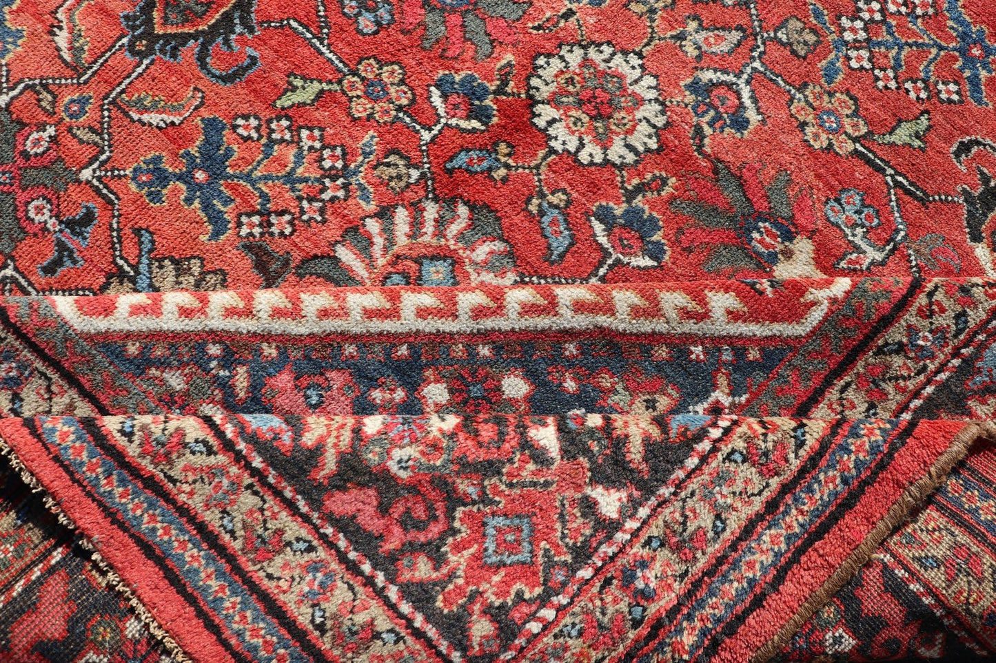 Antique Mahal Rug With All Over Design in Soft Red & Dark Brown Border. Antique Mahal rug with all over design in soft rust red multi colors, Keivan Woven Arts/rug/ DSP - R9818, country of origin / type: Iran / Sultanabad, circa early - 20th century ... - Keivan Woven ArtsDSP - R9818 - 4128Rug
