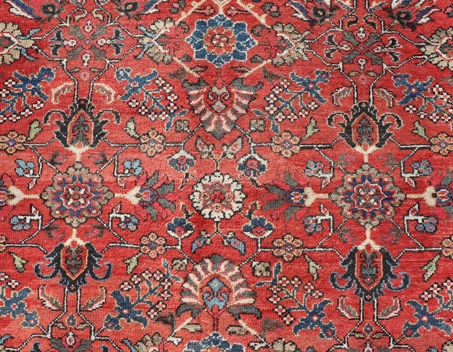 Antique Mahal Rug With All Over Design in Soft Red & Dark Brown Border. Antique Mahal rug with all over design in soft rust red multi colors, Keivan Woven Arts/rug/ DSP - R9818, country of origin / type: Iran / Sultanabad, circa early - 20th century ... - Keivan Woven ArtsDSP - R9818 - 4128Rug