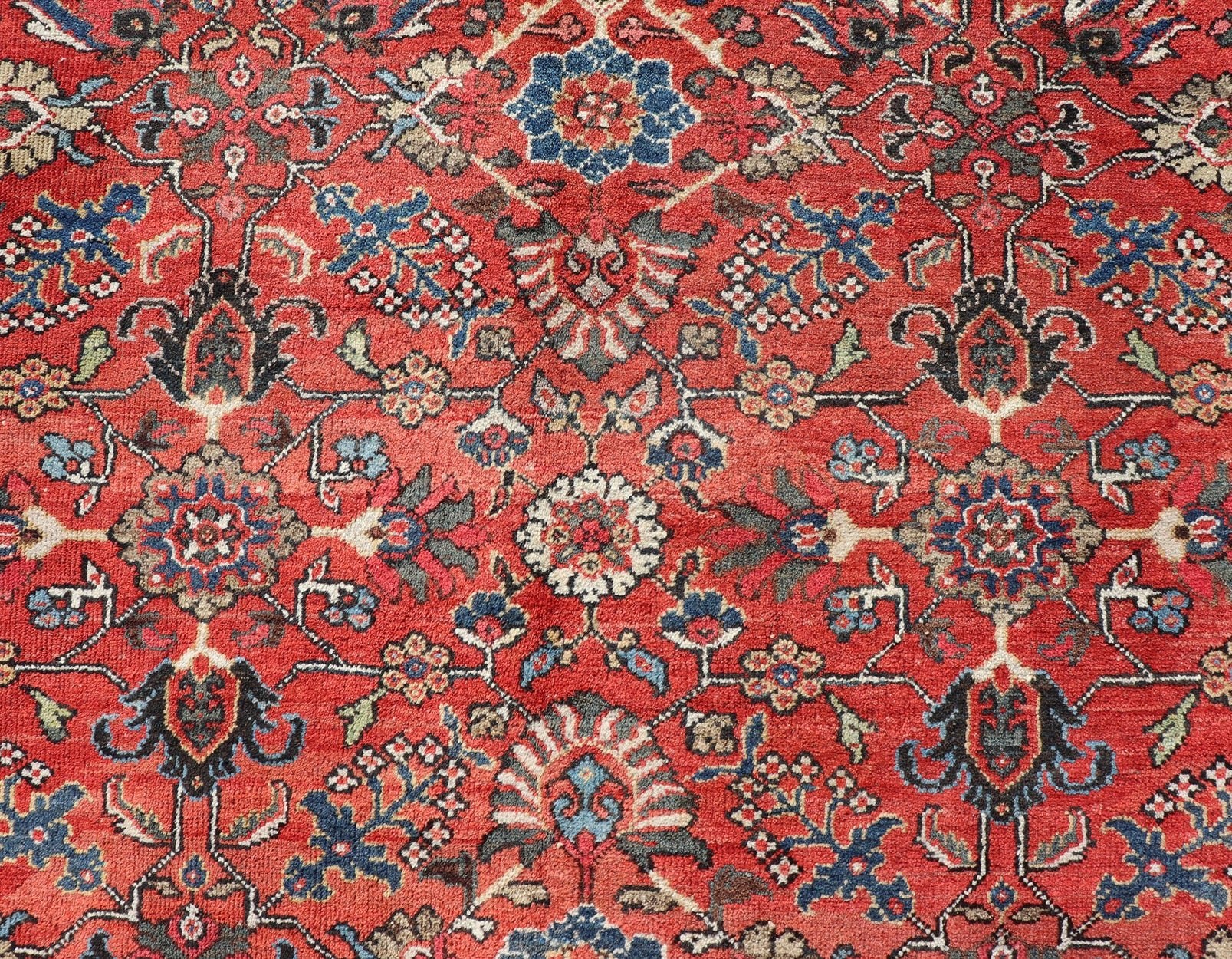 Antique Mahal Rug With All Over Design in Soft Red & Dark Brown Border. Antique Mahal rug with all over design in soft rust red multi colors, Keivan Woven Arts/rug/ DSP - R9818, country of origin / type: Iran / Sultanabad, circa early - 20th century ... - Keivan Woven ArtsDSP - R9818 - 4128Rug