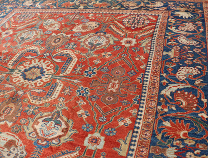 Antique Sultanabad Carpet This large and inspiring Sultanabad from the late 19 century is set apart from its peers due to its all over geometric design which floods the primary field. A luxurious base of soft tomato red contains a meticulous arr... - Keivan Woven ArtsE - 0101 - 475Rug