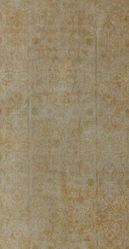 Large All Over Design Distressed Indian Amritsar Rug in Green, Yellow, and Ivory. Large Indian Amritsar distressed Rug in All Over Design in light Green, pale Yellow, and Ivory. rug/ E - 0203 This magnificent distressed rug Indian Amritsar ... - Keivan Woven ArtsE - 0203 - 327