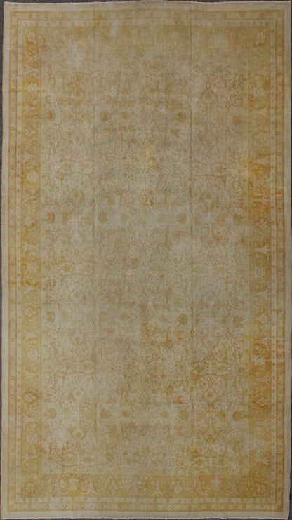 Large All Over Design Distressed Indian Amritsar Rug in Green, Yellow, and Ivory. Large Indian Amritsar distressed Rug in All Over Design in light Green, pale Yellow, and Ivory. rug/ E - 0203 This magnificent distressed rug Indian Amritsar ... - Keivan Woven ArtsE - 0203 - 327