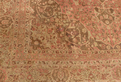Antique Medallion Tabriz Carpet in Pink, Light Brown, Camel, Taupe, and Salmon. Keivan Woven Arts / rug E - 0303, country of origin / type: Iran /Tabriz, circa 1890. Measures: 12'10 x 17'9. This magnificent antique Tabriz carpet beautifully illustr... - Keivan Woven ArtsE - 0303 - 124