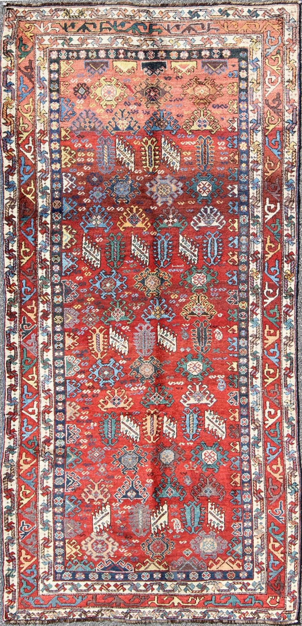 Antique Qashqai Persian rug with all - over sub - geometric design and tiered border, rug e - 0508, country of origin / type: Iran / Qashqai, circa 1910 The Qashgai nomads are found in the Fars province in southwest Iran. They move twice a year, betwe... - Keivan Woven ArtsE - 0508 - 960Rug