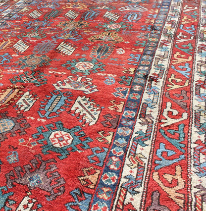 Antique Qashqai Persian rug with all - over sub - geometric design and tiered border, rug e - 0508, country of origin / type: Iran / Qashqai, circa 1910 The Qashgai nomads are found in the Fars province in southwest Iran. They move twice a year, betwe... - Keivan Woven ArtsE - 0508 - 960Rug