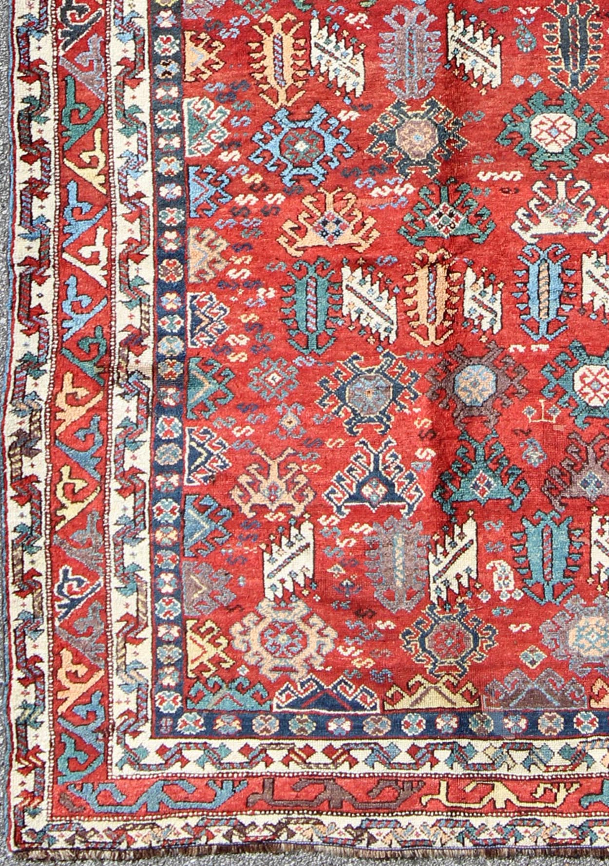 Antique Qashqai Persian rug with all - over sub - geometric design and tiered border, rug e - 0508, country of origin / type: Iran / Qashqai, circa 1910 The Qashgai nomads are found in the Fars province in southwest Iran. They move twice a year, betwe... - Keivan Woven ArtsE - 0508 - 960Rug