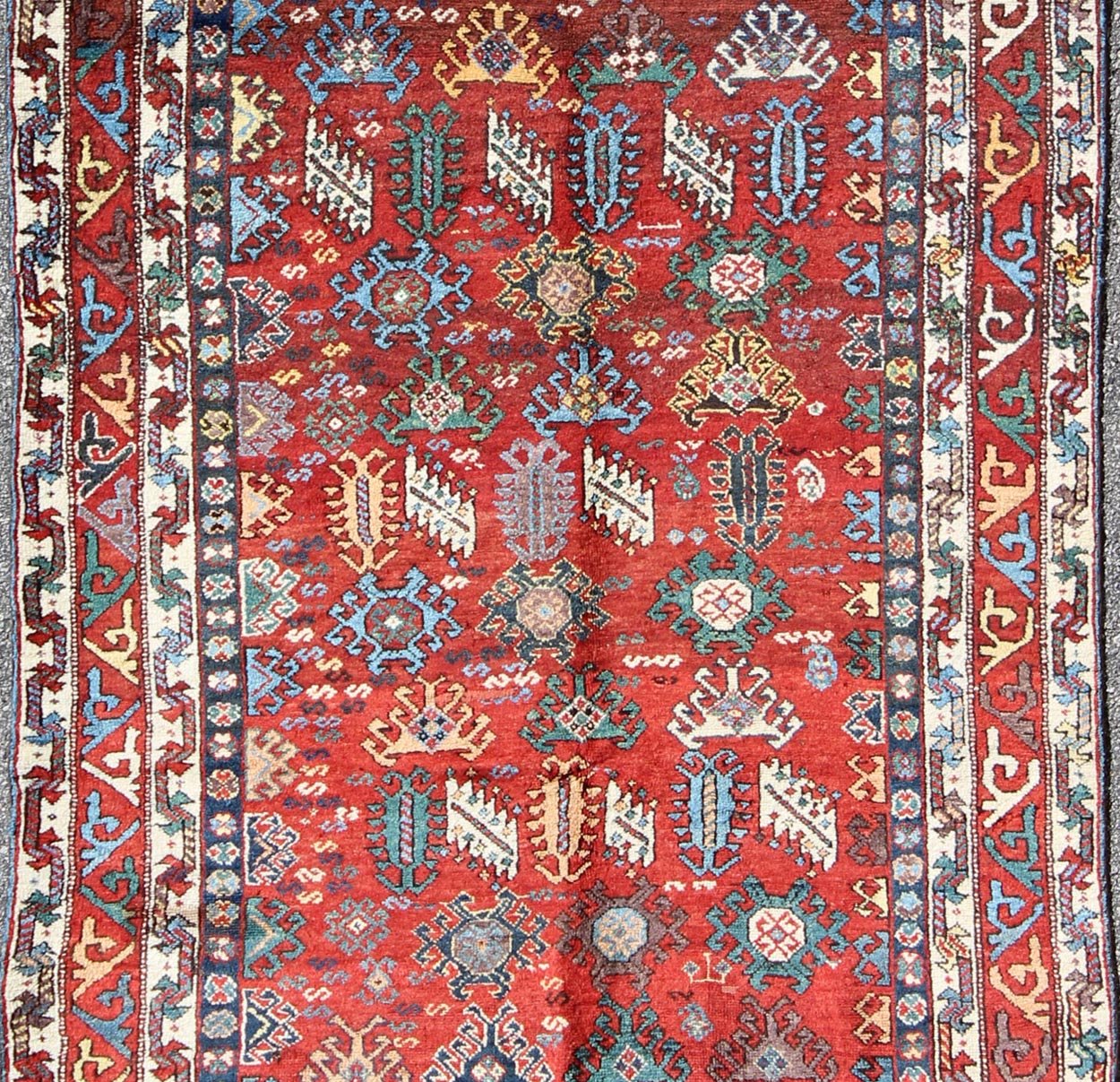 Antique Qashqai Persian rug with all - over sub - geometric design and tiered border, rug e - 0508, country of origin / type: Iran / Qashqai, circa 1910 The Qashgai nomads are found in the Fars province in southwest Iran. They move twice a year, betwe... - Keivan Woven ArtsE - 0508 - 960Rug