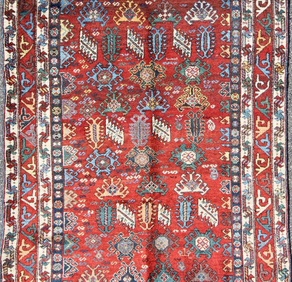 Antique Qashqai Persian rug with all - over sub - geometric design and tiered border, rug e - 0508, country of origin / type: Iran / Qashqai, circa 1910 The Qashgai nomads are found in the Fars province in southwest Iran. They move twice a year, betwe... - Keivan Woven ArtsE - 0508 - 960Rug