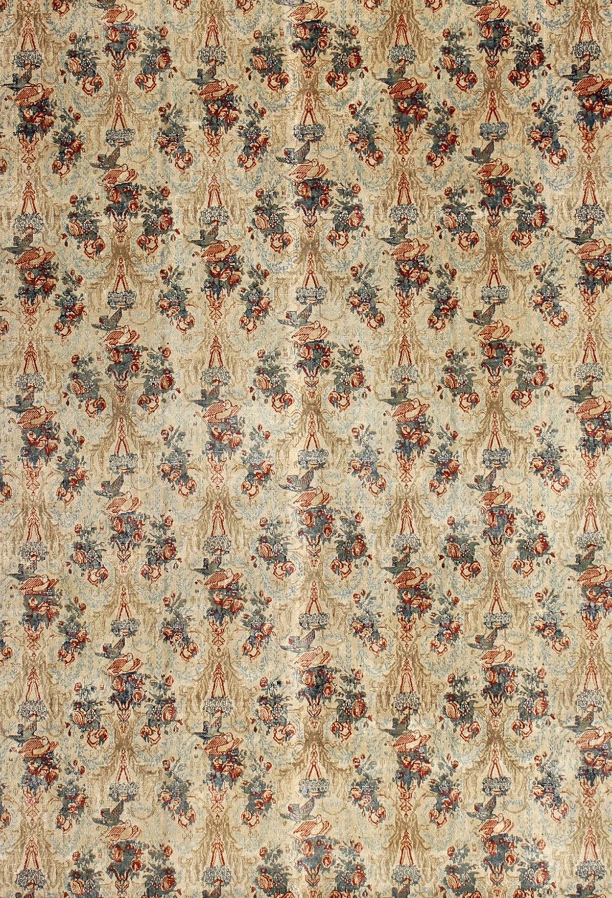 Large Antique Fine Tabriz Persian Carpet in Ivory Background with Flowers and Bird Design. kwarugs / E - 0609. Antique Fine Persian rug, Haj Jalili Tabriz Persian Rug. Fine Persian Tabriz This unique allover pattern finely woven antique rug is hallmar... - Keivan Woven ArtsE - 0609 - 271
