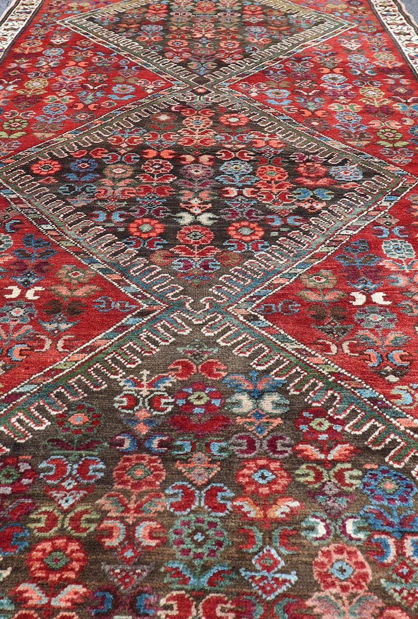 Colorful Antique Caucasian Karabagh With Tribal Design in Rich Jewel Colors Colorful jewel - toned antique Caucasian Karabagh runner with tribal design, rug E - 0704, country of origin / type: Caucasus / Karabagh, circa 1900. The field design of... - Keivan Woven ArtsE - 0704 - 1883Rug
