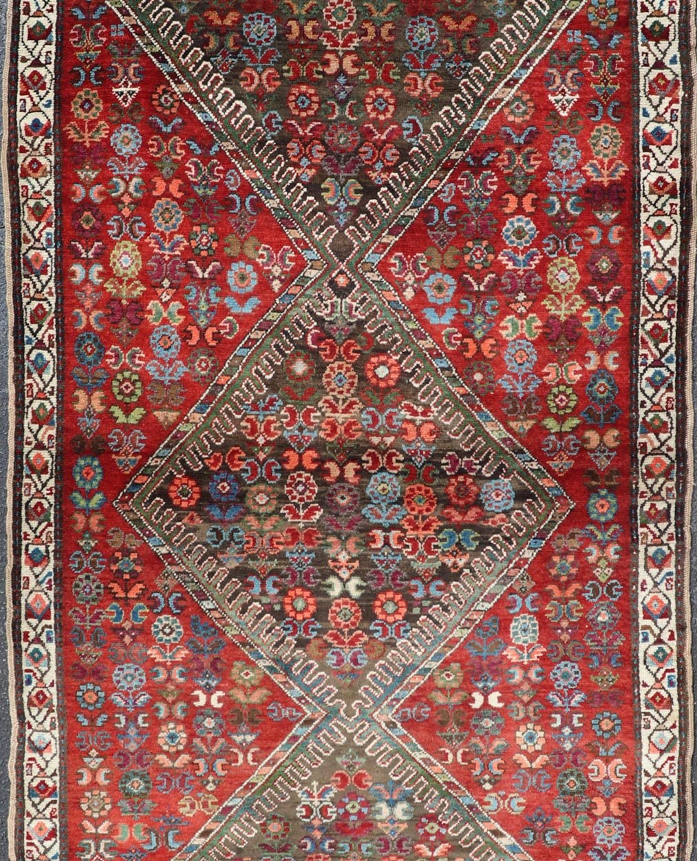 Colorful Antique Caucasian Karabagh With Tribal Design in Rich Jewel Colors Colorful jewel - toned antique Caucasian Karabagh runner with tribal design, rug E - 0704, country of origin / type: Caucasus / Karabagh, circa 1900. The field design of... - Keivan Woven ArtsE - 0704 - 1883Rug