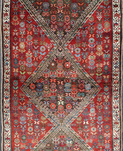 Colorful Antique Caucasian Karabagh With Tribal Design in Rich Jewel Colors Colorful jewel - toned antique Caucasian Karabagh runner with tribal design, rug E - 0704, country of origin / type: Caucasus / Karabagh, circa 1900. The field design of... - Keivan Woven ArtsE - 0704 - 1883Rug