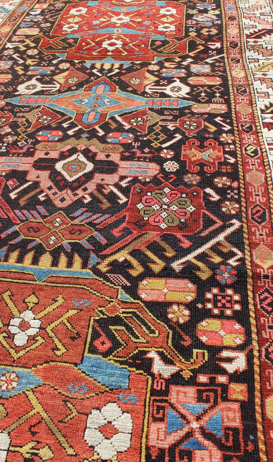 Antique Caucasian Karabagh Runner With Geometric Medallions in Jewel Tones. Keivan Woven Arts / rug E - 0706, country of origin / type: Caucus / Caucasian, circa 1870. Measures: 3'9 x 11'. This antique Karabagh rug displays an intricate design of f... - Keivan Woven ArtsE - 0706 - 1390Rug