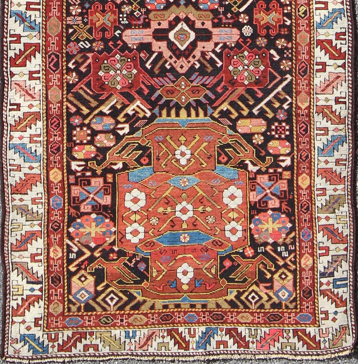 Antique Caucasian Karabagh Runner With Geometric Medallions in Jewel Tones. Keivan Woven Arts / rug E - 0706, country of origin / type: Caucus / Caucasian, circa 1870. Measures: 3'9 x 11'. This antique Karabagh rug displays an intricate design of f... - Keivan Woven ArtsE - 0706 - 1390Rug