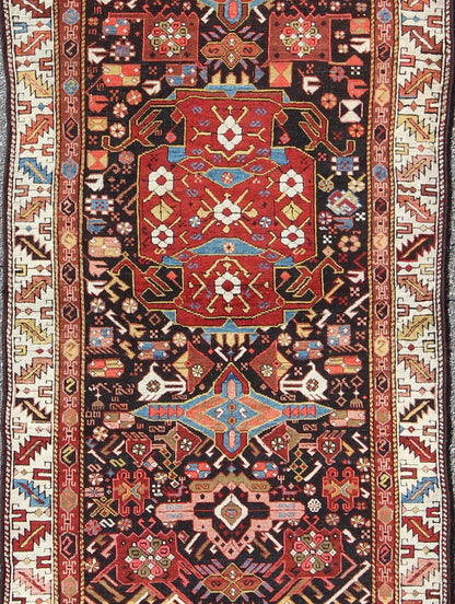 Antique Caucasian Karabagh Runner With Geometric Medallions in Jewel Tones. Keivan Woven Arts / rug E - 0706, country of origin / type: Caucus / Caucasian, circa 1870. Measures: 3'9 x 11'. This antique Karabagh rug displays an intricate design of f... - Keivan Woven ArtsE - 0706 - 1390Rug