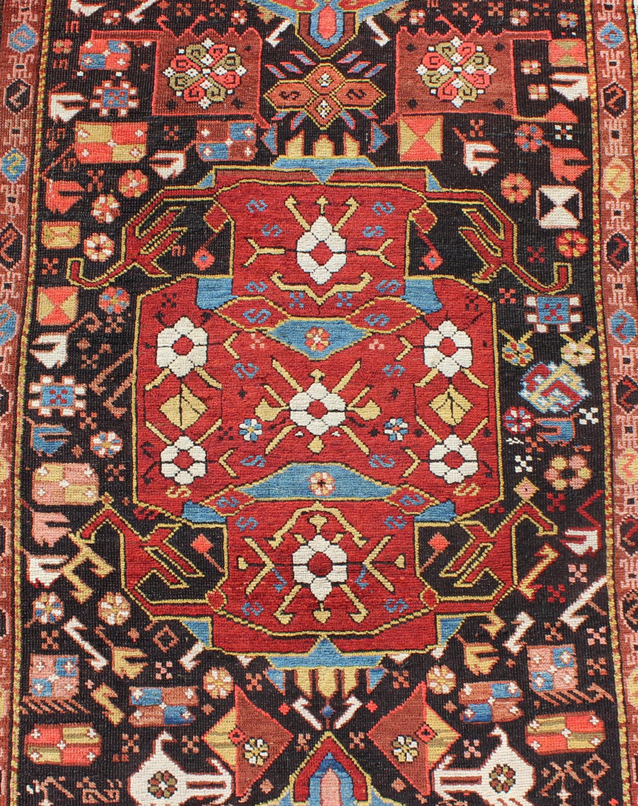 Antique Caucasian Karabagh Runner With Geometric Medallions in Jewel Tones. Keivan Woven Arts / rug E - 0706, country of origin / type: Caucus / Caucasian, circa 1870. Measures: 3'9 x 11'. This antique Karabagh rug displays an intricate design of f... - Keivan Woven ArtsE - 0706 - 1390Rug
