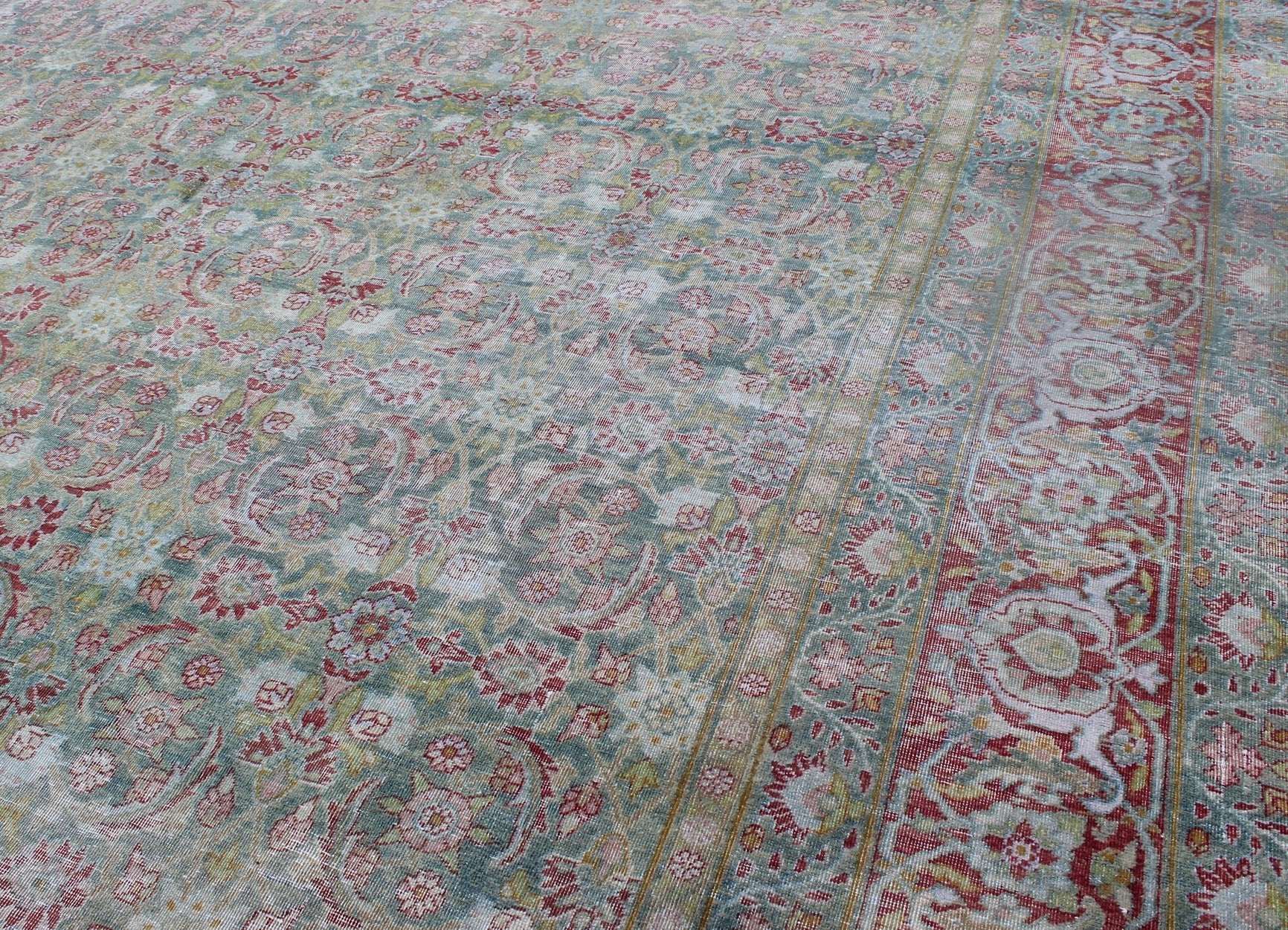 Antique Persian Kerman Lavar Rug with Geometric Leaf and Flower Herati Motifs, kwarugs E - 0803, Antique Classic Persian Lavar Kerman With a teal color backgrounds that varies from teal green to teal blue, this exquisite antique Lavar Kerman carpe... - Keivan Woven ArtsE - 0803 - 764Rug