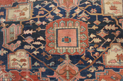 Antique Persian Serapi Rug With Medallion in Rusty - Orange, Blue and Cream's. Keivan Woven Arts / Rug / W22 - 0208, country of origin / type: Iran /Serapi, circa 1910. Antique Heriz, Antique Serapi. Measures: 9'8 x 11'4. Serapi rugs represent the f... - Keivan Woven ArtsE - 0804 - 665Rug